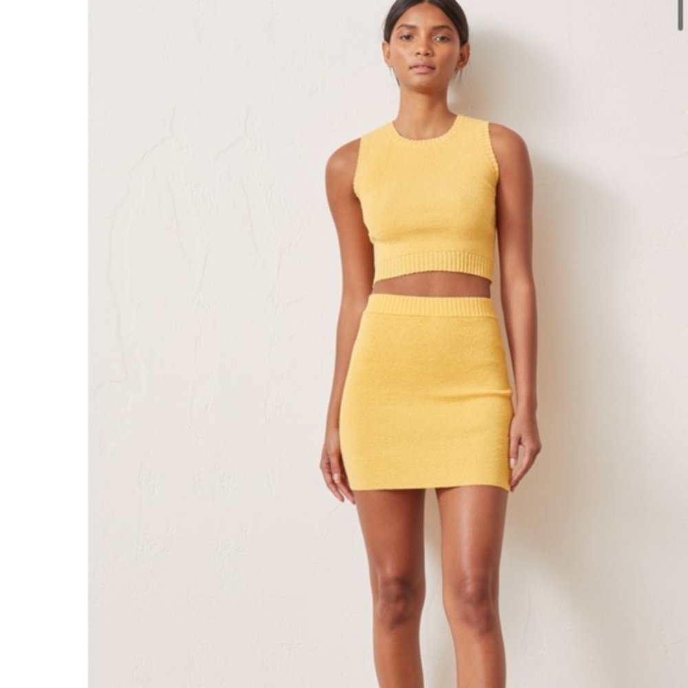 Bec & Bridge Pastel Yellow Knit Mini Skirt and Top Two Piece Set